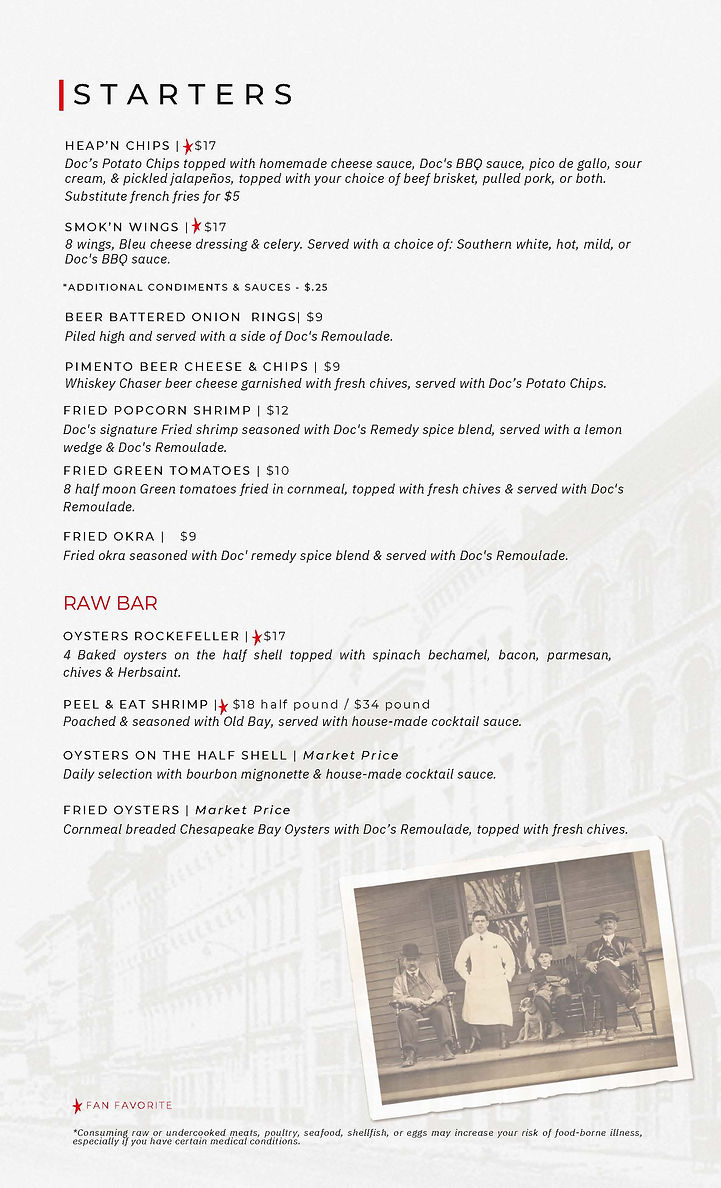 Lunch And Dinner Menu | Doc Crow's Southern Smokehouse And Raw Bar ...